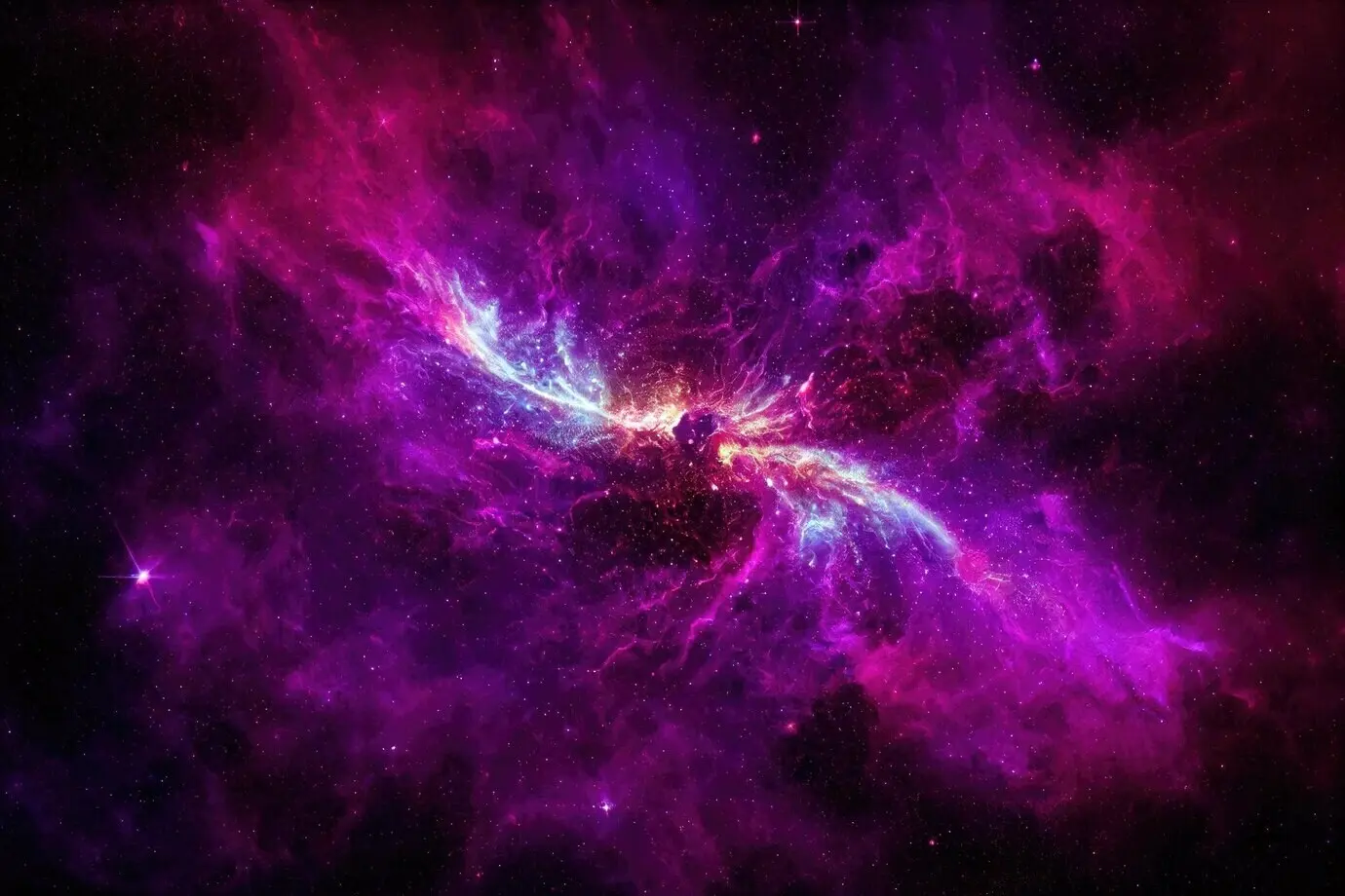 Realistic space background featuring a starry night cosmos with shining stars, the Milky Way, and a galaxy colored by stardust.